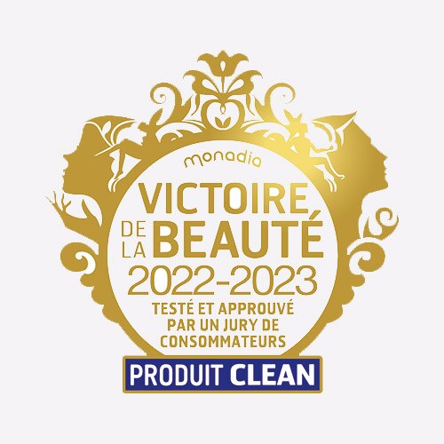 Logo de la certification des Victoires de la Beauté 2022-2023 dans la catégorie Produit Clean